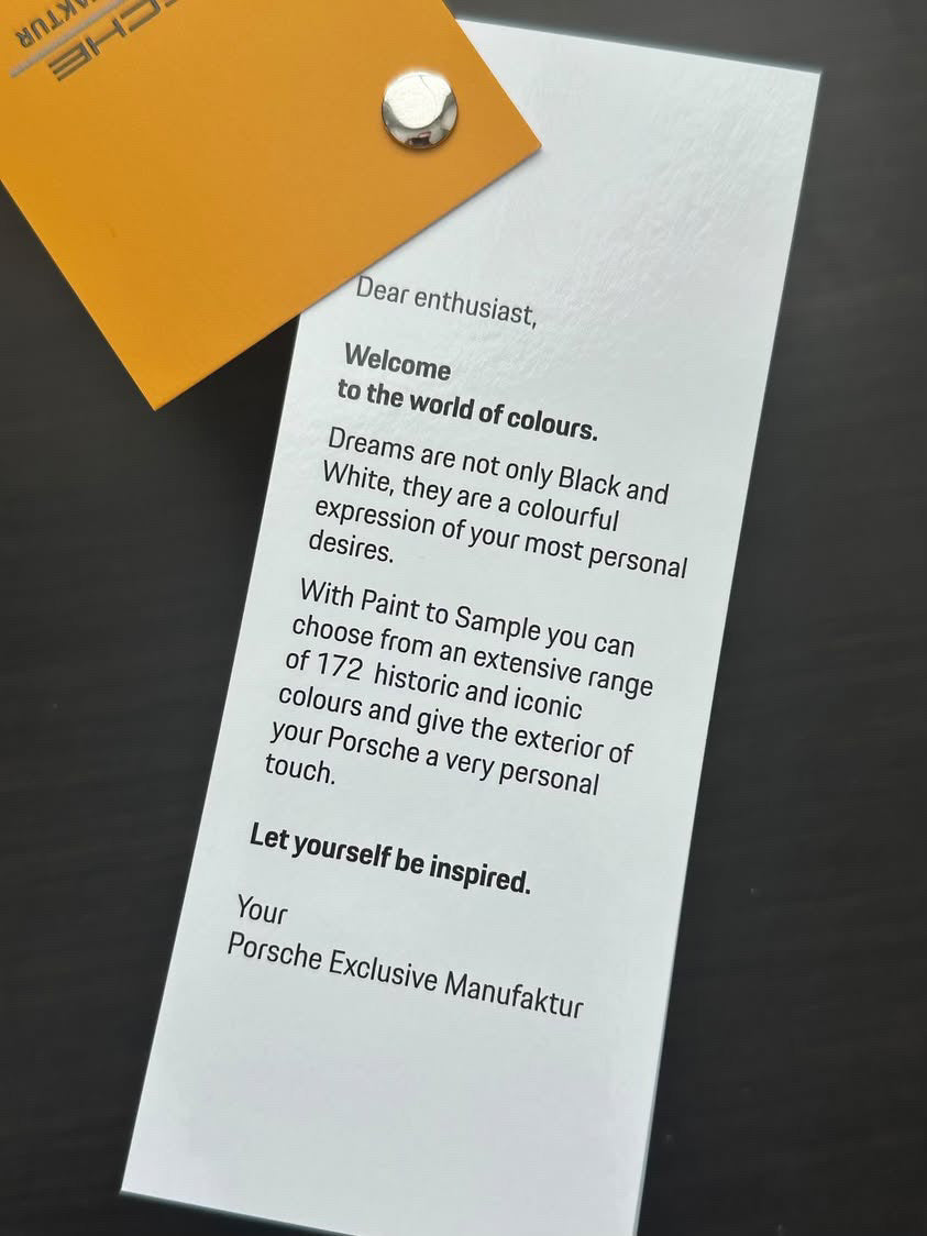 Porsche colour fan exclusively made for Porsche dealership. Exclusive Manufaktur program To assist Customers choosing a colour over 172 available options 